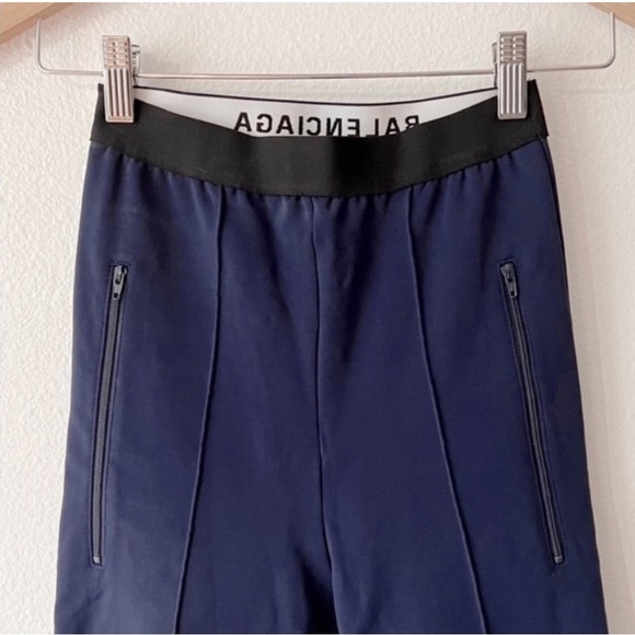 BALENCIAGA Demna Dark Blue Front Seam Logo Band Dual Zip Legging Pant 34 - Picture 10 of 15